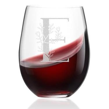 Imagem de Taças de vinho sem haste com monograma - Taça de vinho com letra A-Z com gravação inicial, presentes de vinho personalizados de 590 ml, presente de monograma para mulheres, ela, casamento, aniversário