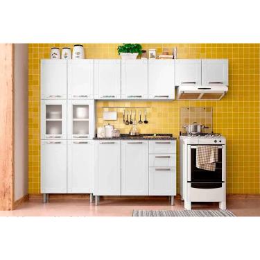 Imagem de Kit de Cozinha Modulada 4 Peças Múltipla (2 Armários + 1 Balcão + 1 Paneleiro) C4P82 Branco - Bertolini