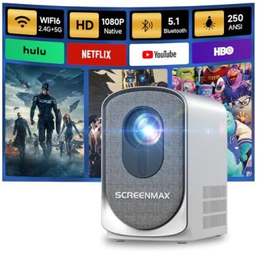 Imagem de [Foco elétrico] Mini projetor SCREENMAX C7 com WiFi e Bluetooth, 280 lúmens ANSI, compatível com 1080P, cinema portátil para uso externo e interno, tela de 81 a 350 cm