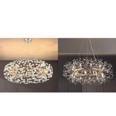 Imagem de Pendente Cristal Aro Anel 60cm Dente De Leão Grande Lustre+G9 3w 3000k