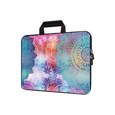 Imagem de Bolsa de transporte de neoprene de 15 polegadas para notebook, Ultrabook, capa de viagem para tablet com alça de zíper, bolsa para netbook/laptop de 14 15 e 15,4 polegadas (linda mandala)
