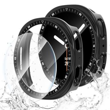 Imagem de Protetor de tela para Samsung Galaxy Watch 8 de 40 mm e 44 mm, capa rígida à prova d'água, proteção total + película protetora de vidro temperado HD anti-embaçamento para Samsung Galaxy Watch 8, capa