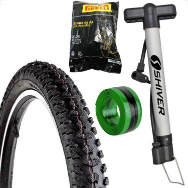 Imagem de Pneu bicicleta Levorin Excess aro 26 x 1.95 Cravudo banda leve + Camara Pirelli + Bomba + fita