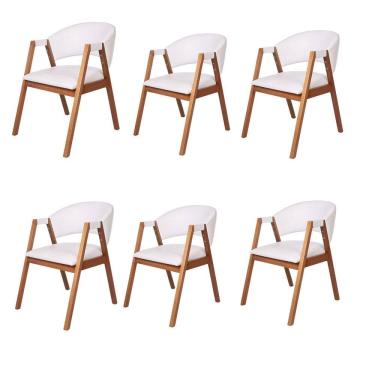 Imagem de Kit 6 Cadeiras Madeira de Eucalipto Estofada Courino Hibisco Branco/Amêndoa