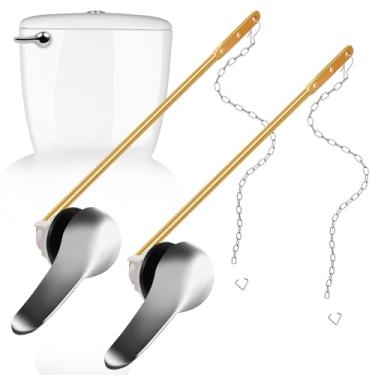 Imagem de Pacote com 2 kit de substituição de alça de vaso sanitário, alavanca de descarga universal de montagem frontal com alça de liga de zinco e corrente de melindrosa de aço inoxidável, kit de reparo de