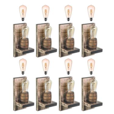 Imagem de Kit 8 Arandelas Barril Delenha Decor Rústico + Lâmpadas