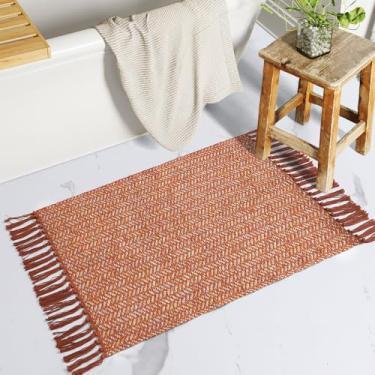 Imagem de Lahome Tapete de cozinha Boho, tapete de banheiro 2x3 leve para entrada tapete de algodão pequeno com borlas, tapete lavável em casa de fazenda tapete de pilha baixa para presentes de quarto