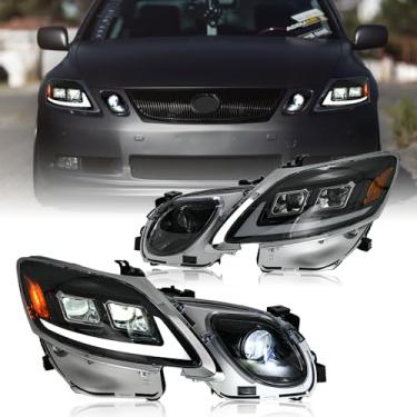 Imagem de letsdate Faróis de projetor compatíveis com Lexus GS S190 GS300 GS350 GS430 GS450h GS460 2006-2011 de 3ª geração com animação dinâmica com interruptor âmbar, sem necessidade de pares de lâmpadas