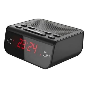 Imagem de Relógio Despertador Digital Elétrico com Rádio AM/FM, Alarme, Snooze e Display LED Ajustável – Preto