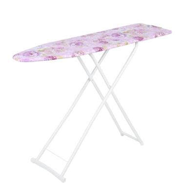 Imagem de Tábuas de passar a ferro dobráveis com economia de espaço, tábua de passar a ferro com altura ajustável, 4 pernas, tábua de passar roupa extralarga, leve, com pernas dobráveis para uso doméstico (rosa