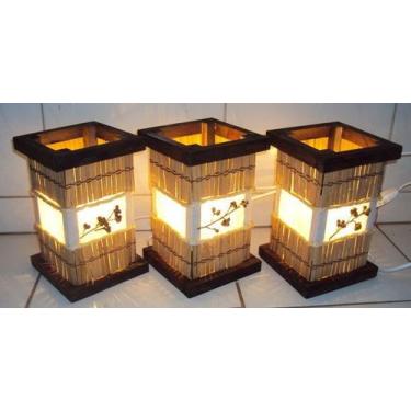 Imagem de Kit abajures de mesa cabeceira oriental com telinha de bambu e folhage