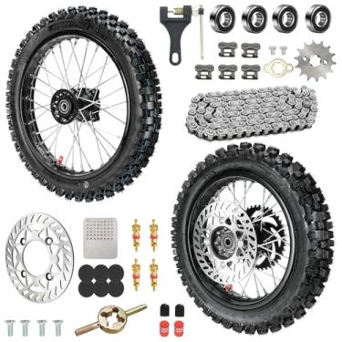 Imagem de XIKOBY Roda dianteira de 35.6 cm 60/100-14 2,50-35.6 e 30.5 cm roda traseira 80/100-12 3.00-12 conjunto de pneu de aro de bicicleta suja compatível com 110cc 125cc SSR SR125 CRF70 CRF110F KX655 KLX11