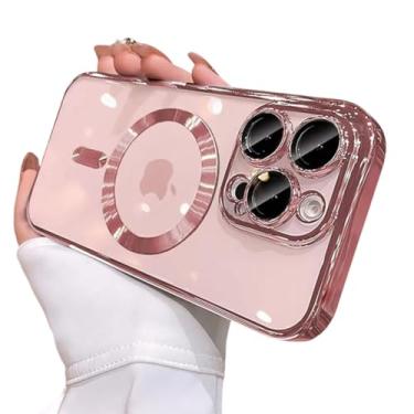 Imagem de Capa protetora de celular Desert Gold para iPhone 16, 16e, 15, 14, 13, 12, 11 Pro Max Plus, transparente, com lente magnética (para iPhone 11 Pro/rosa)