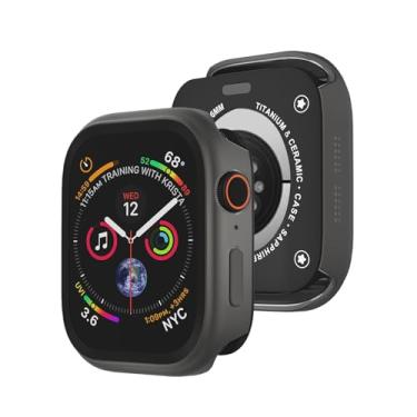 Imagem de SDOCEBF Capa de metal para Apple Watch Series 11/10 46 mm, protetor de tela resistente e capa traseira de plástico estilo cerâmica, proteção de borda elevada para iWatch de 46 mm