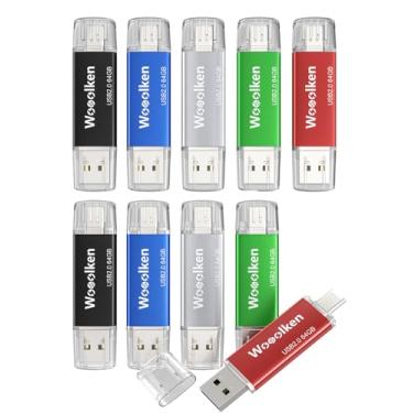 Imagem de Unidade flash USB C de 64 GB, pacote com 10, pen drive Wooolken tipo C + pen drive USB 2.0 OTG compatível com iPhone 16/15, smartphone/tablets/computadores Android