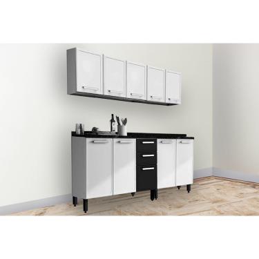 Imagem de Kit de Cozinha Modulada 4 Peças Gourmet (2 Armários + 2 Balcões) C4P69 Branco/Preto - Bertolini