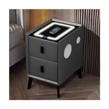 Imagem de Mesa de cabeceira com carregamento sem fio prático para quarto, armário de armazenamento com luzes LED ajustáveis, 3 gavetas