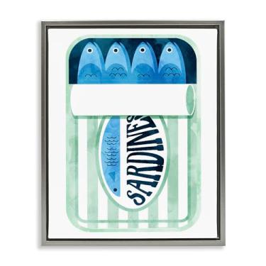 Imagem de Stupell Industries Sardinhas em Lata Listrada Cinza Emoldurado Tela Flutuante Design de Arte de Parede por Lil' Rue, 30 x 25