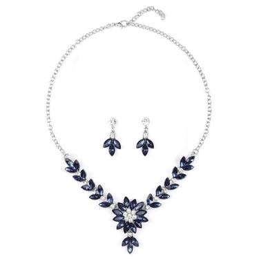 Imagem de Conjunto Feminino Colar Brinco Floral Zirconia Azul Verde Prata – Acessórios Elegantes Casamento, Festa, Formatura, Debutante e Presente Mãe Namorada Noiva Amor Romântico (Azul)