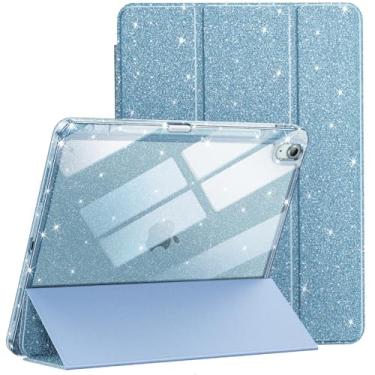 Imagem de JETech Capa Glitter para iPad Air 13 Polegadas M3/M2 (2025/2024) com Porta-Pencil, Case Fina e Fofa para Crianças e Meninas, Concha Traseira Transparente e Brilhante (Céu Azul)