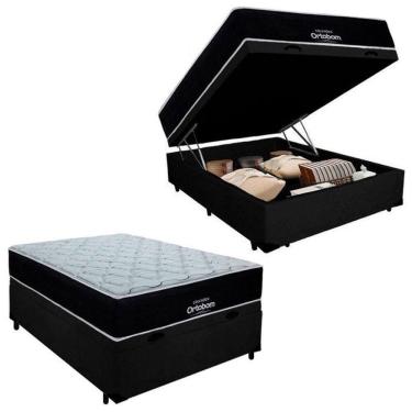 Imagem de Cama Box Baú Casal Colchão Airtech Antares (138x188x60) Molas Ensacadas - Ortobom - Preto