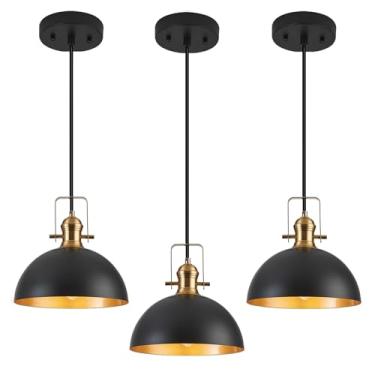 Imagem de Haolaike Luzes pendentes de 30,5 cm para ilha de cozinha, preto fosco, luminárias pendentes de casa de fazenda, altura ajustável, cúpula, luz suspensa para sala de jantar, quarto, corredor, 3 pacotes