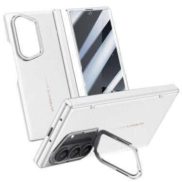 Imagem de LTLMYDAM Capa com suporte de câmera para Samsung Galaxy Z Fold 7, capa protetora de tela transparente de couro vegano, capa de dobradiça automática, branca, dobra 7