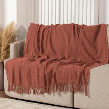 Imagem de Manta Xale P/Sofá 100% Algodão com Franja Decorativa (Terracota, 1,7m x 1,4m)
