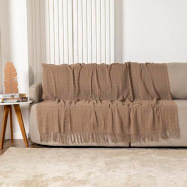Imagem de Manta Xale P/Sofá 100% Algodão com Franja Decorativa (Bege, 1,7m x 2,4m)