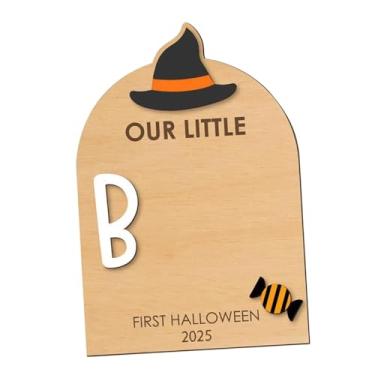 Imagem de Fenteer Placa de do primeiro Halloween do bebê, faça você mesmo, cartão de marco de madeira, presente, placa decorativa para festa de anúncio de, Chapéu