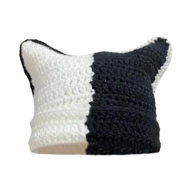 Imagem de Gorro Feminino De Inverno Listrado Com Orelhas De Gato, Estilo Coreano