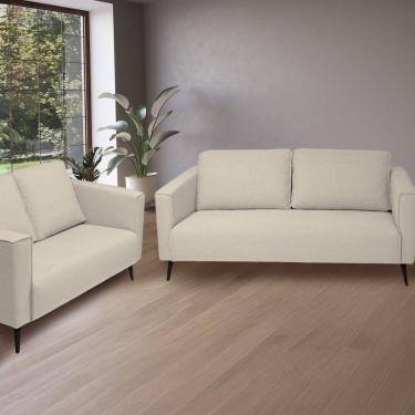 Imagem de Conjunto 2 Sofás 3 e 2 Lugares Tecido Poliéster Fun Off White