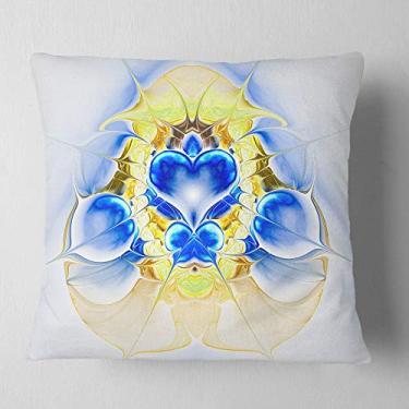 Imagem de Designart Cold Extraterrestrial Fractal Heart Blue Floral Throw Sala de estar, Sofá, Almofada de Alta Qualidade + Capa de Almofada Impressa em ambos os lados 66 cm x 66 cm