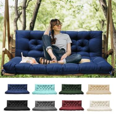 Imagem de Tycdiose Almofadas de balanço para varanda com encosto, almofadas de balanço de substituição à prova d'água para móveis de pátio ao ar livre, almofadas de banco de balanço de 2 a 3 lugares com laços