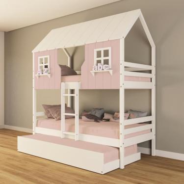 Imagem de Treliche Casinha Encantada Madeira Maciça Rosa/ Branco Housin