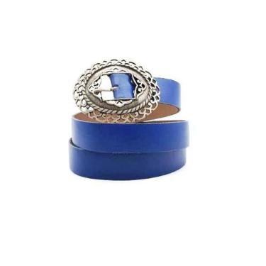 Imagem de Cinto Feminino Couro Fivela Prata Ne1539 - Barão Do Couro, Azul, M