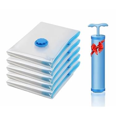 Imagem de Kit 5 Sacos a Vácuo com Bomba para Mala de Viagem, Roupas, Edredom, Cobertor – Vac Bag Grande 50x60 Premium, Mais Espaço no Guarda-Roupa