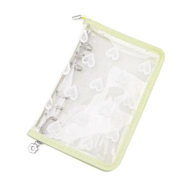 Imagem de A6 Capa de fichário de PVC transparente com zíper 6 anéis, decoração de renda de coração, recarregável, protetor para agenda, pasta de diário, álbuns e organizador (amarelo, A6)
