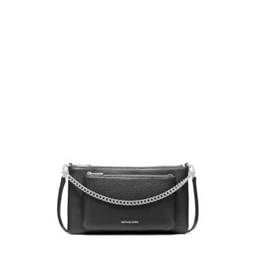 Imagem de Michael Kors Bolsa tiracolo conversível Jet Set com bolso médio, ferragens prateadas/couro seixo/preta