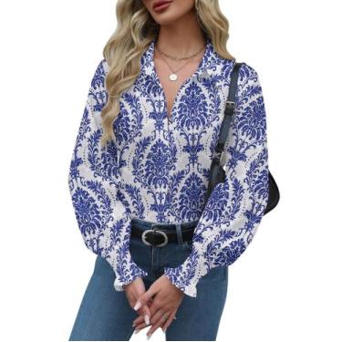 Imagem de Blusa feminina elegante e casual com botões Zeagoo, decote em V, GG