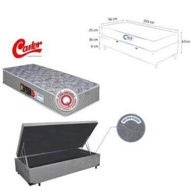 Imagem de Colchão Solteiro King Castor Sleep Max D33 com Cama Baú Blindada Suede