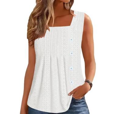 Imagem de Camiseta regata feminina Disamer 2025, plissada, floral, branca