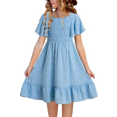 Imagem de Vestido de verão para meninas de chiffon bolibean tamanho 10-11 azul c