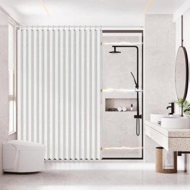 Imagem de Cortina de chuveiro AJAZZ Acordion Magnética Poliéster Branca