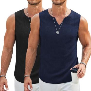 Imagem de Camiseta regata casual texturizada COOFANDY sem mangas masculina