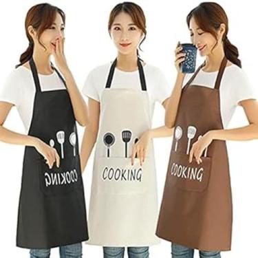 Imagem de Kit com 3 Avental De Cozinha Poliéster Impermeável 95cm Cores Sortidas