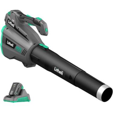 Imagem de Litheli Soprador de folhas sem fio 40V, sopradores de folhas de bateria para cuidados com o gramado, com motor sem escova, soprador axial para soprar folhas, poeira, neve, detritos, com bateria de 2,5