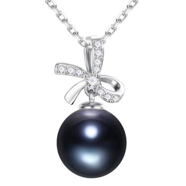 Imagem de Iefil Colar feminino de pérolas pretas taitianas, colares de pérolas cultivadas em água doce natural para mulheres, joias de luxo de pérolas de 10 a 11 mm, presentes de aniversário para esposa, mãe