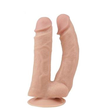 Imagem de Prótese Penis Dupla Realística, Silicone, 19,5 x 3,5cm, Com Ventosa, Lubrificar Antes do Uso