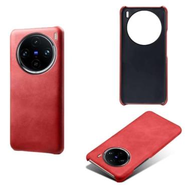 Imagem de Capa para vivo X100 Pro,Proteção contra quedas,Casca de volta de cor sólida simples,Design de couro de imitação de plástico-Red